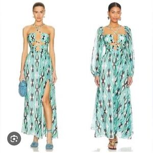 PatBO Wist Long Sleeve Lace Up Maxi Dress